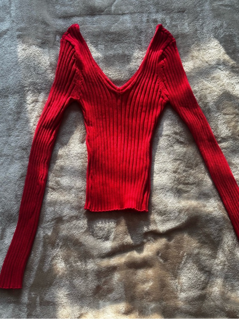 Fashion Nova Red Ribbed V-Neck Sweater Top
